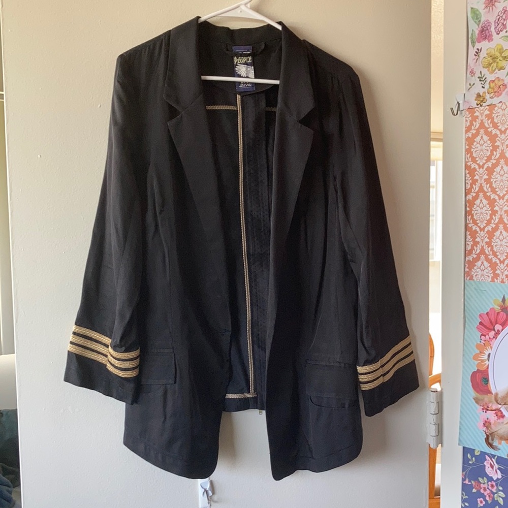 Free People Exposed Zipper Black Silky Blazer